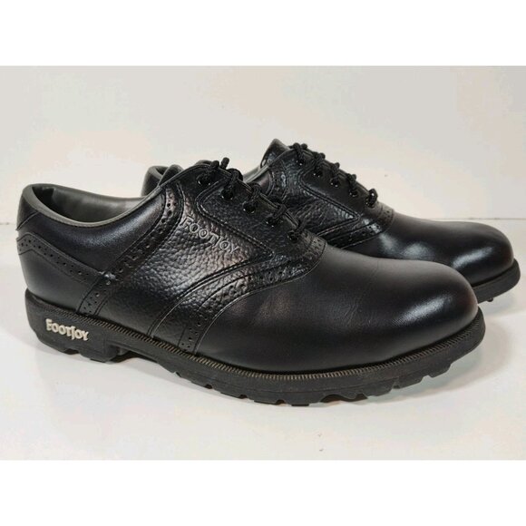 FootJoy Greenjoys Leather Oxford Golf Shoes Mens 9.5 W Wide 45534 Black - Picture 1 of 9